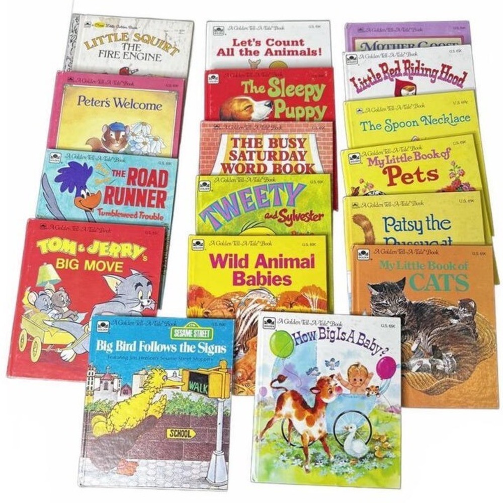 Golden Tell-A-Tale Books Lot 15 Vintage 1980s Kids Stories Cartoon Multi OS